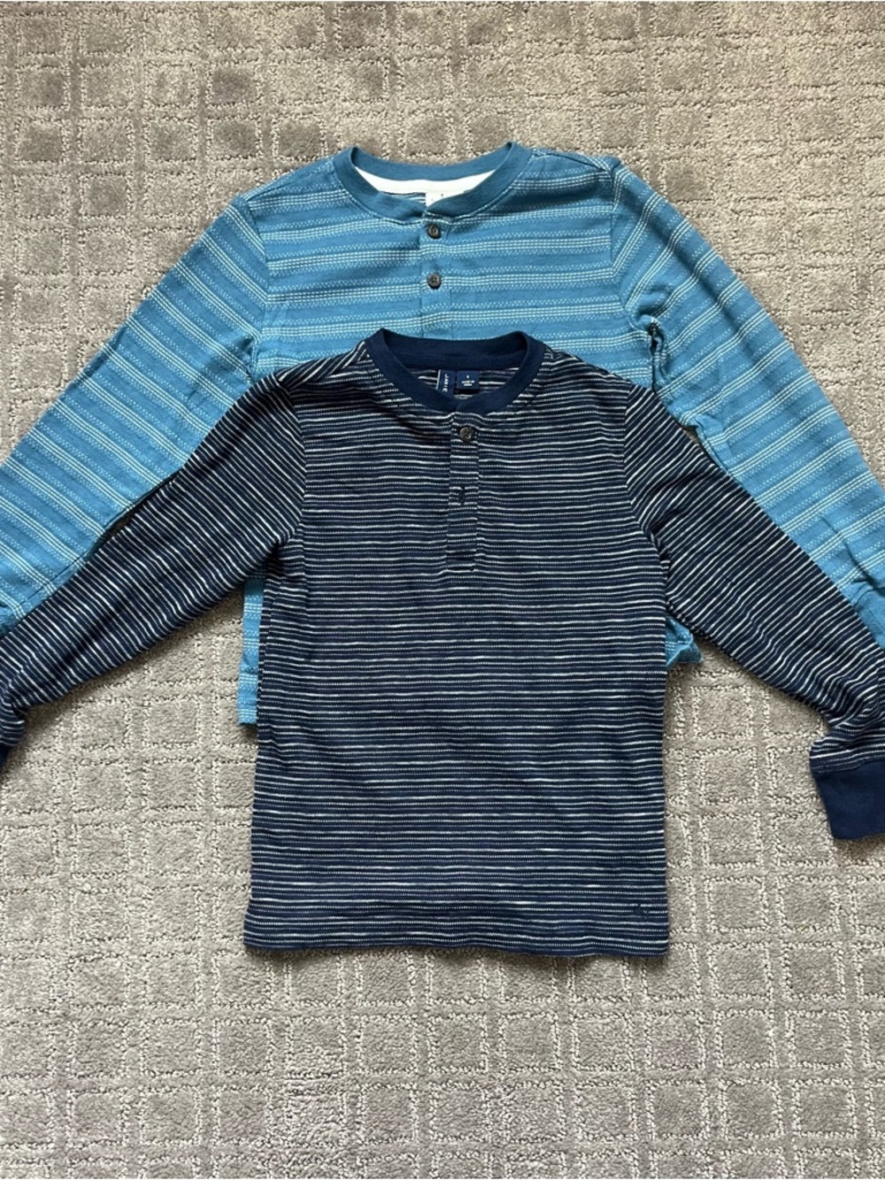Kids Janie & Jack 2pc Long-Sleeve Henley Shirt - Navy Stripe/ light blue stripe